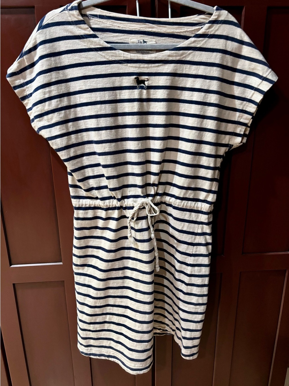 The Black Dog Navy and Cream Striped Nautical Dress with Rope Waist Tie Size M